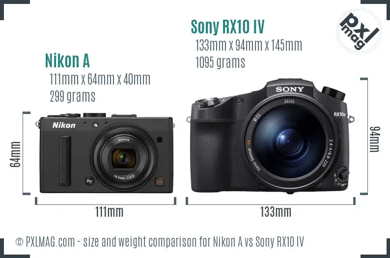 Nikon A vs Sony RX10 IV size comparison