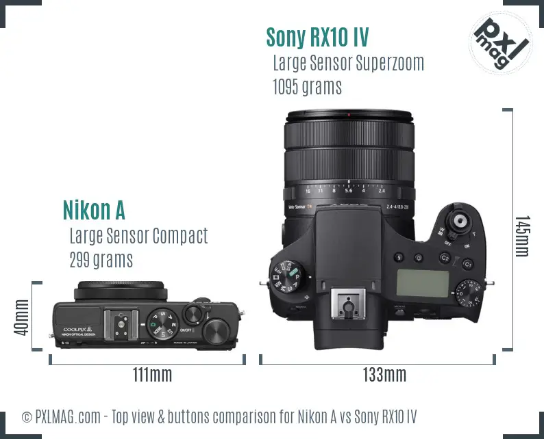 Nikon A vs Sony RX10 IV top view buttons comparison