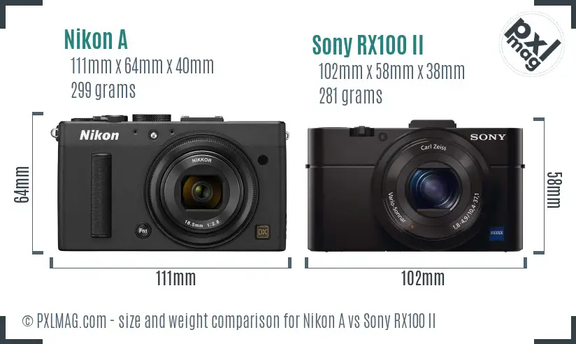 Nikon A vs Sony RX100 II size comparison