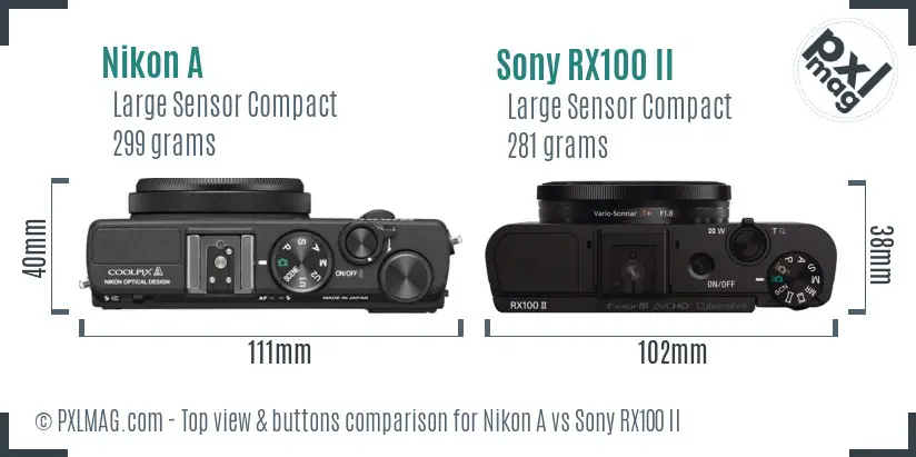 Nikon A vs Sony RX100 II top view buttons comparison