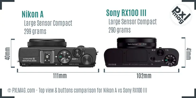Nikon A vs Sony RX100 III top view buttons comparison