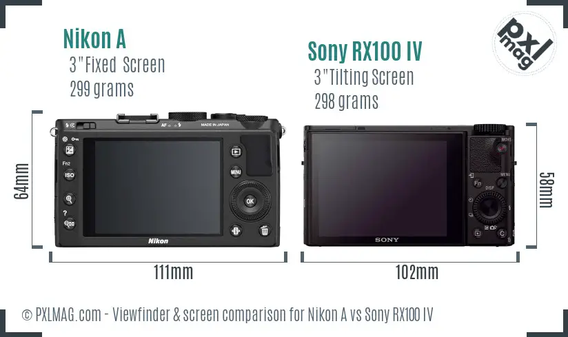 Nikon A vs Sony RX100 IV Screen and Viewfinder comparison