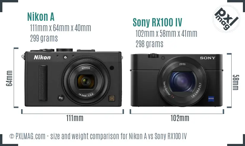 Nikon A vs Sony RX100 IV size comparison