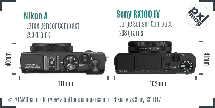 Nikon A vs Sony RX100 IV top view buttons comparison
