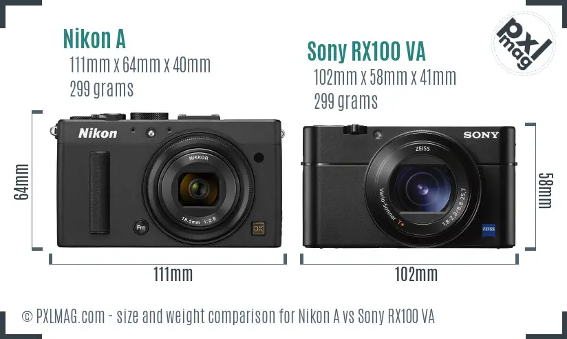 Nikon A vs Sony RX100 VA size comparison