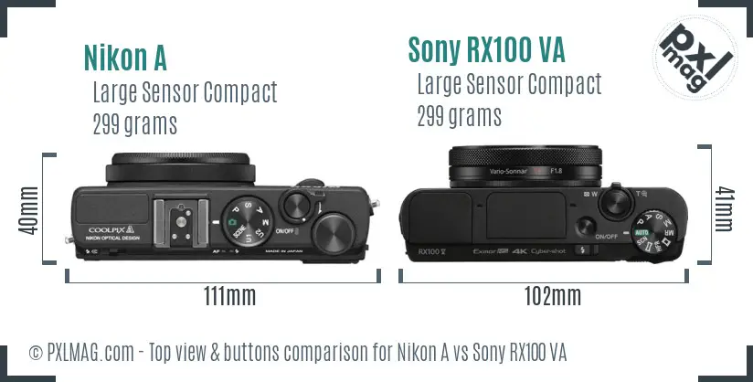 Nikon A vs Sony RX100 VA top view buttons comparison