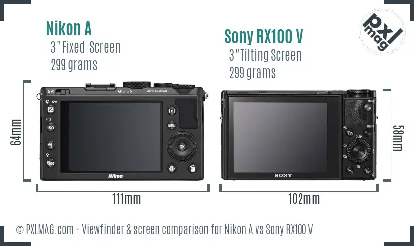 Nikon A vs Sony RX100 V Screen and Viewfinder comparison