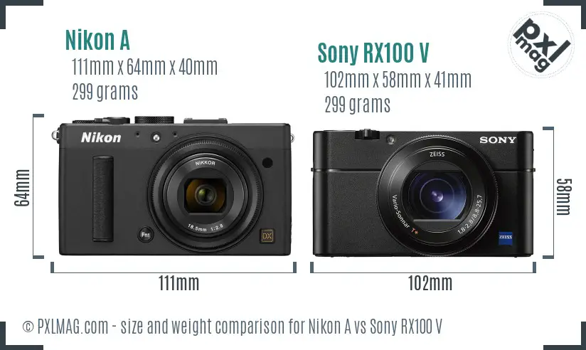 Nikon A vs Sony RX100 V size comparison