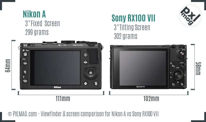 Nikon A vs Sony RX100 VII Screen and Viewfinder comparison