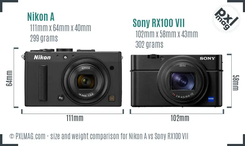 Nikon A vs Sony RX100 VII size comparison