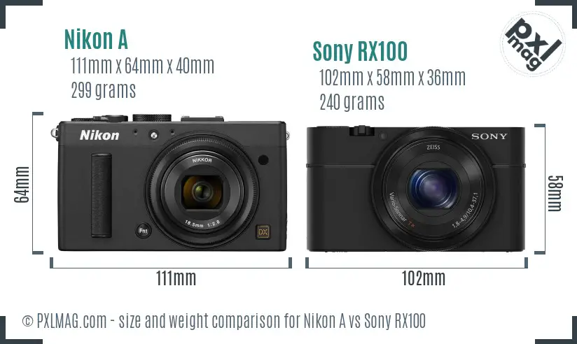 Nikon A vs Sony RX100 size comparison