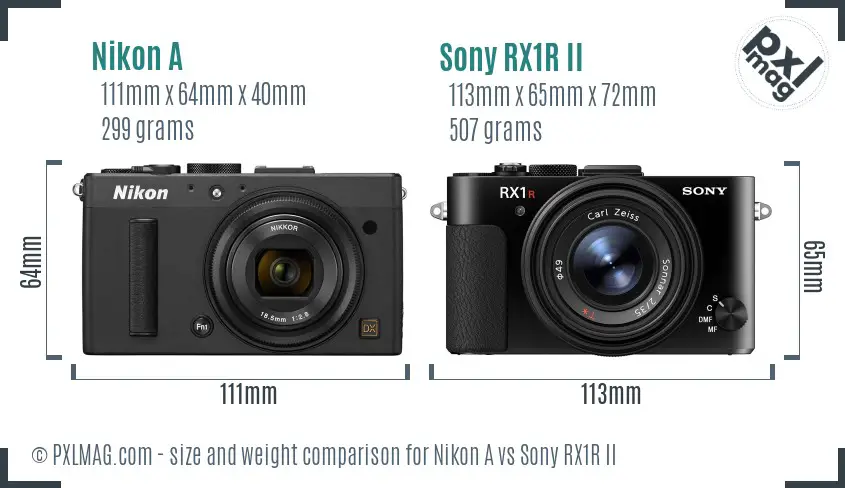 Nikon A vs Sony RX1R II size comparison