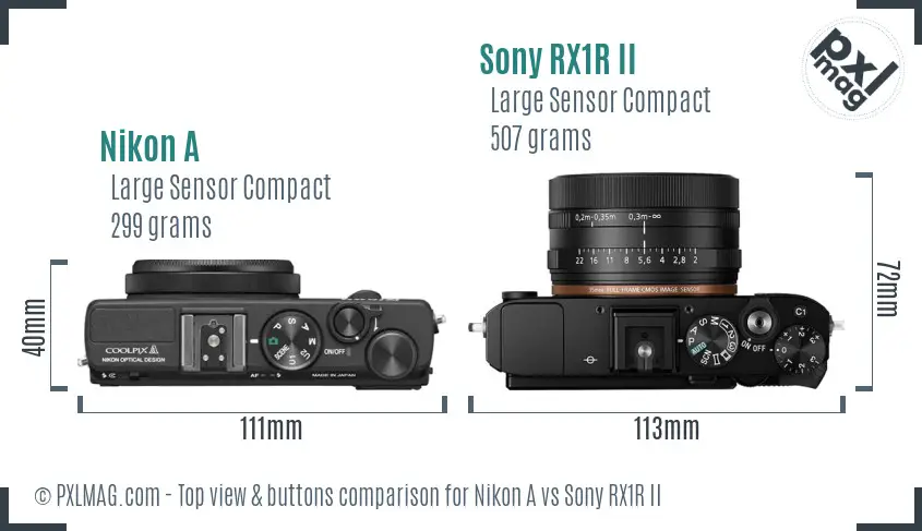 Nikon A vs Sony RX1R II top view buttons comparison