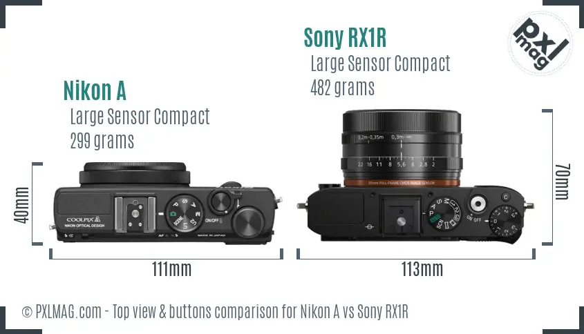 Nikon A vs Sony RX1R top view buttons comparison