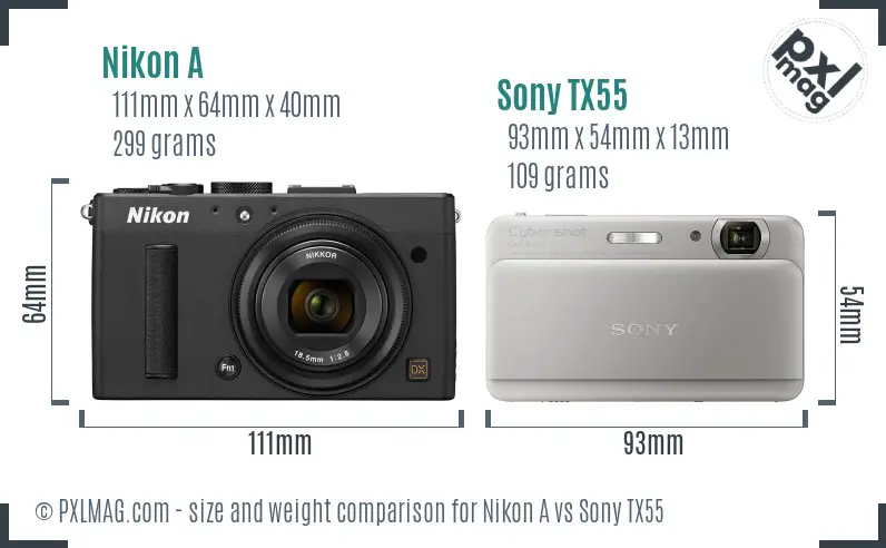 Nikon A vs Sony TX55 size comparison