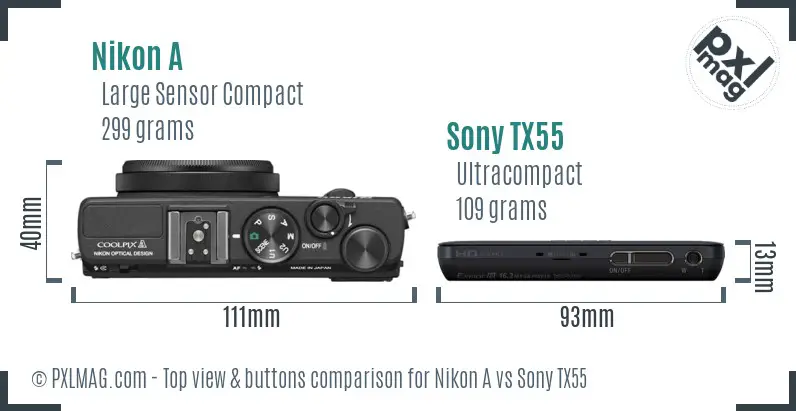 Nikon A vs Sony TX55 top view buttons comparison