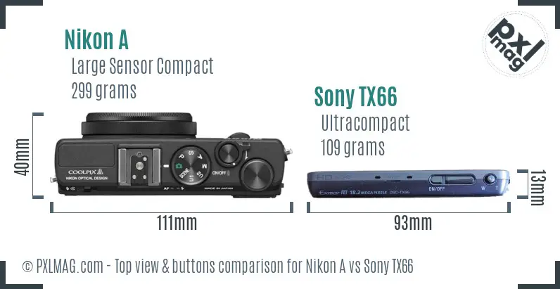 Nikon A vs Sony TX66 top view buttons comparison