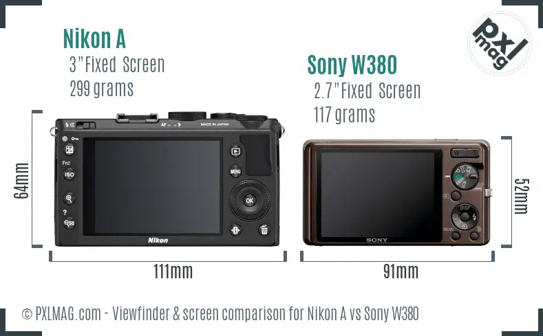 Nikon A vs Sony W380 Screen and Viewfinder comparison