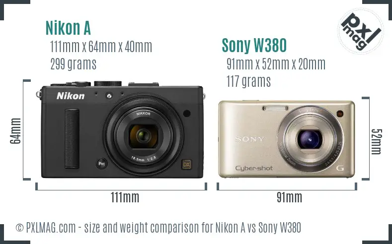 Nikon A vs Sony W380 size comparison