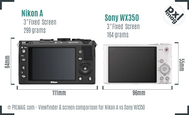 Nikon A vs Sony WX350 Screen and Viewfinder comparison