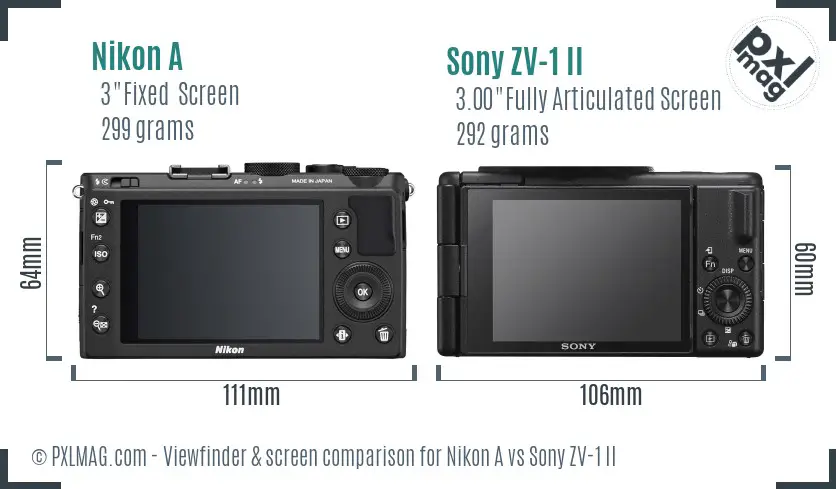 Nikon A vs Sony ZV-1 II Screen and Viewfinder comparison