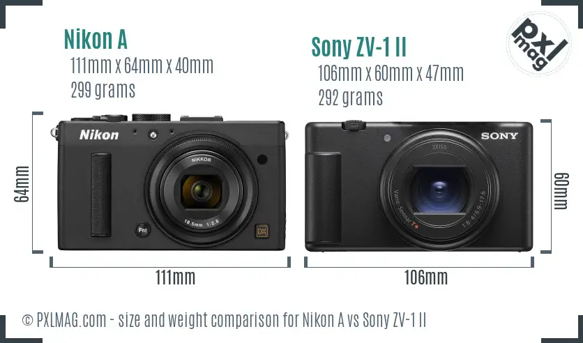 Nikon A vs Sony ZV-1 II size comparison