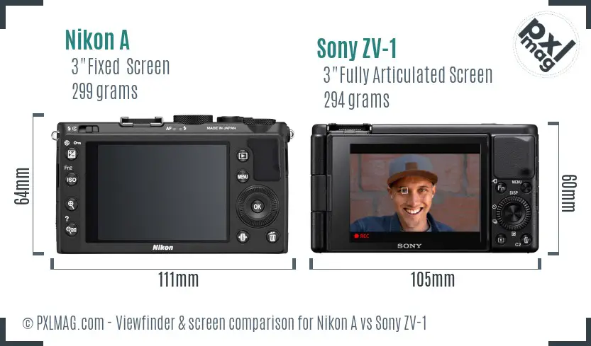 Nikon A vs Sony ZV-1 Screen and Viewfinder comparison