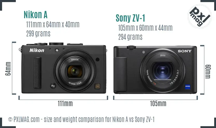Nikon A vs Sony ZV-1 size comparison