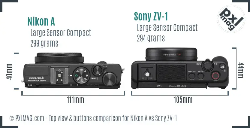 Nikon A vs Sony ZV-1 top view buttons comparison