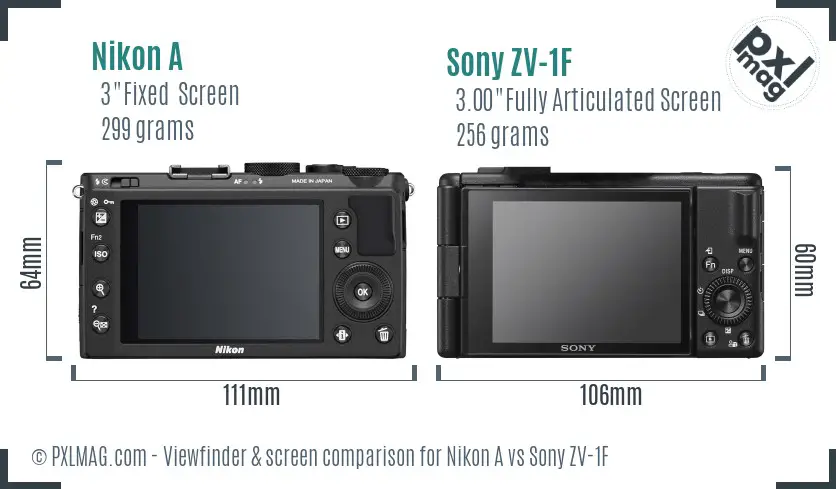 Nikon A vs Sony ZV-1F Screen and Viewfinder comparison