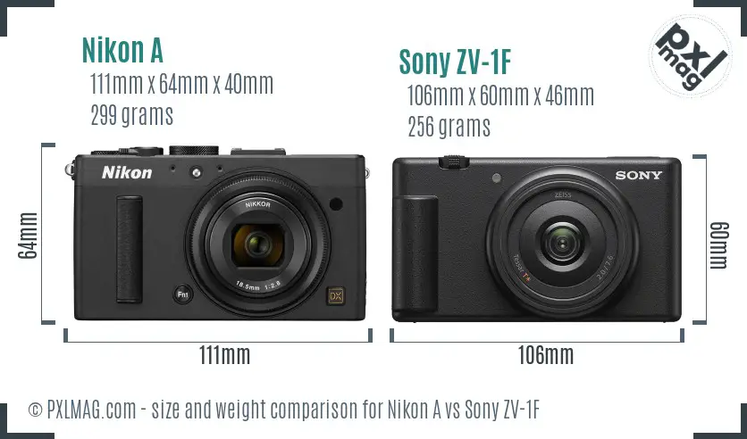 Nikon A vs Sony ZV-1F size comparison