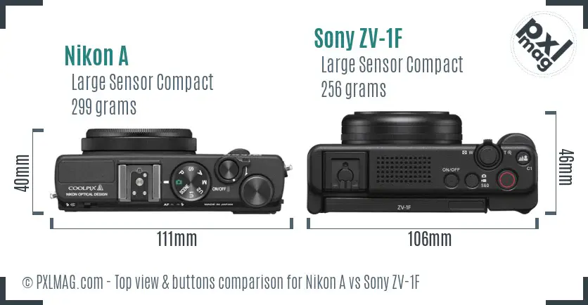 Nikon A vs Sony ZV-1F top view buttons comparison