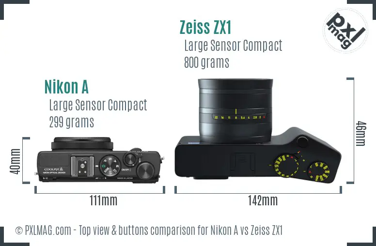 Nikon A vs Zeiss ZX1 top view buttons comparison