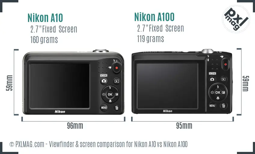 Nikon A10 vs Nikon A100 Screen and Viewfinder comparison