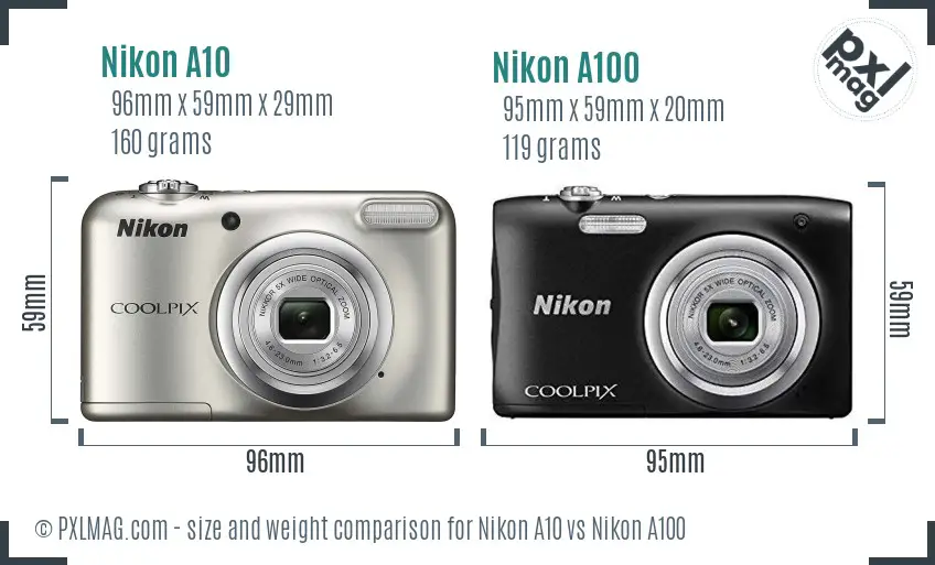 Nikon A10 vs Nikon A100 size comparison