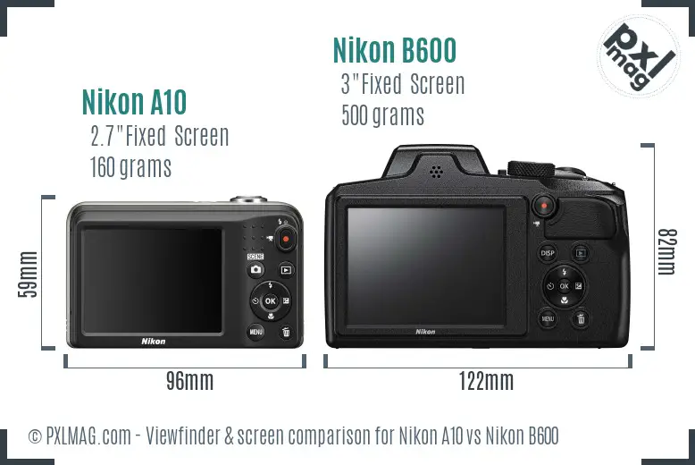 Nikon A10 vs Nikon B600 Screen and Viewfinder comparison