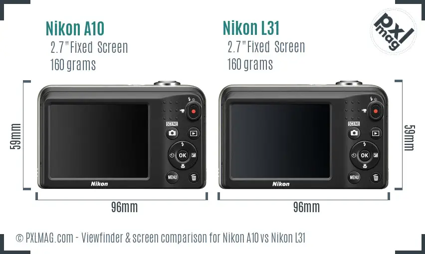 Nikon A10 vs Nikon L31 Screen and Viewfinder comparison