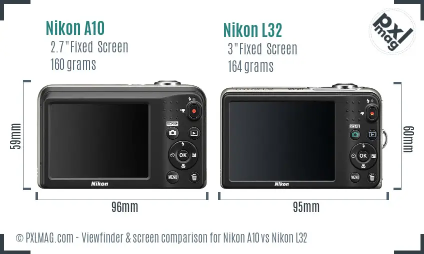 Nikon A10 vs Nikon L32 Screen and Viewfinder comparison