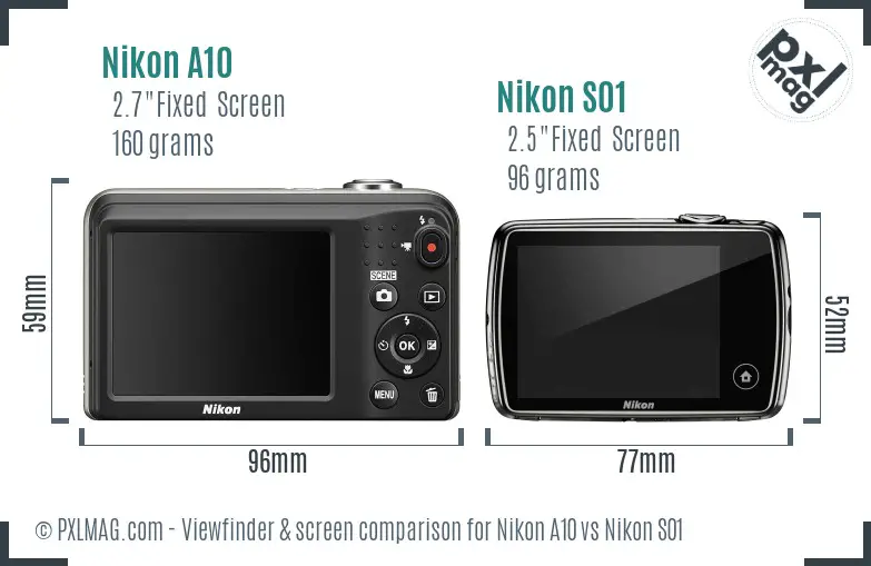 Nikon A10 vs Nikon S01 Screen and Viewfinder comparison