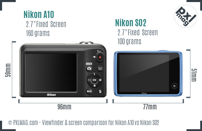 Nikon A10 vs Nikon S02 Screen and Viewfinder comparison