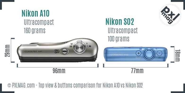 Nikon A10 vs Nikon S02 top view buttons comparison