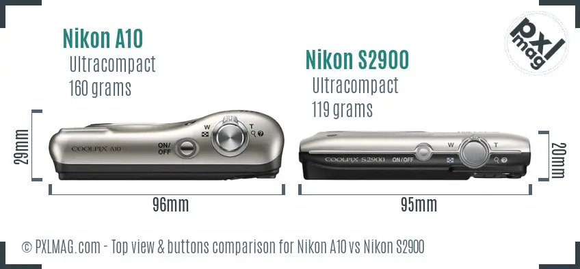 Nikon A10 vs Nikon S2900 top view buttons comparison