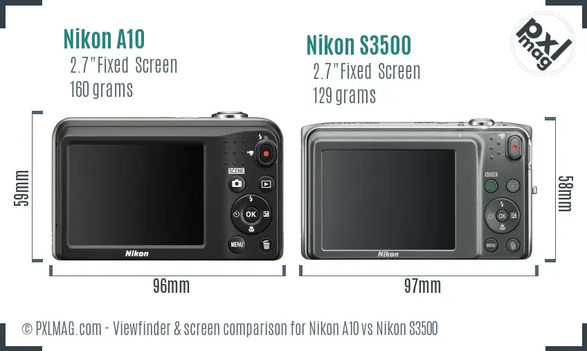 Nikon A10 vs Nikon S3500 Screen and Viewfinder comparison