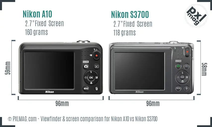 Nikon A10 vs Nikon S3700 Screen and Viewfinder comparison