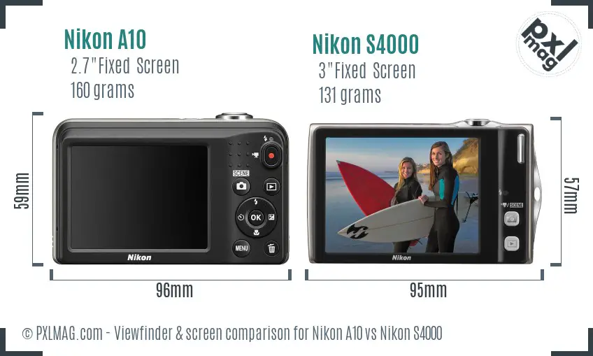 Nikon A10 vs Nikon S4000 Screen and Viewfinder comparison Nikon A10 vs Nikon S4000 Screen and Viewfinder comparison