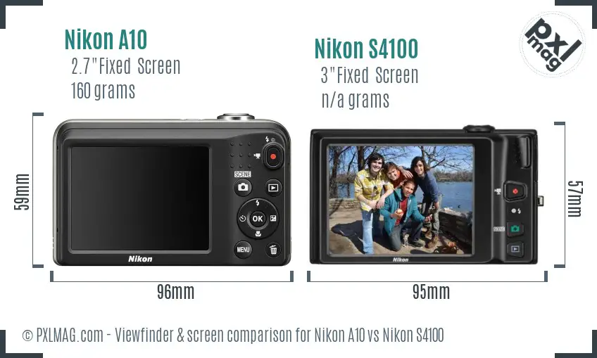 Nikon A10 vs Nikon S4100 Screen and Viewfinder comparison