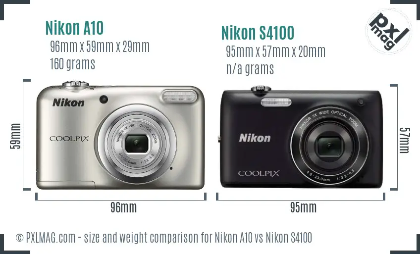 Nikon A10 vs Nikon S4100 size comparison