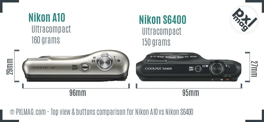 Nikon A10 vs Nikon S6400 top view buttons comparison
