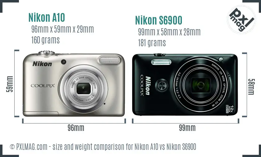 Nikon A10 vs Nikon S6900 size comparison