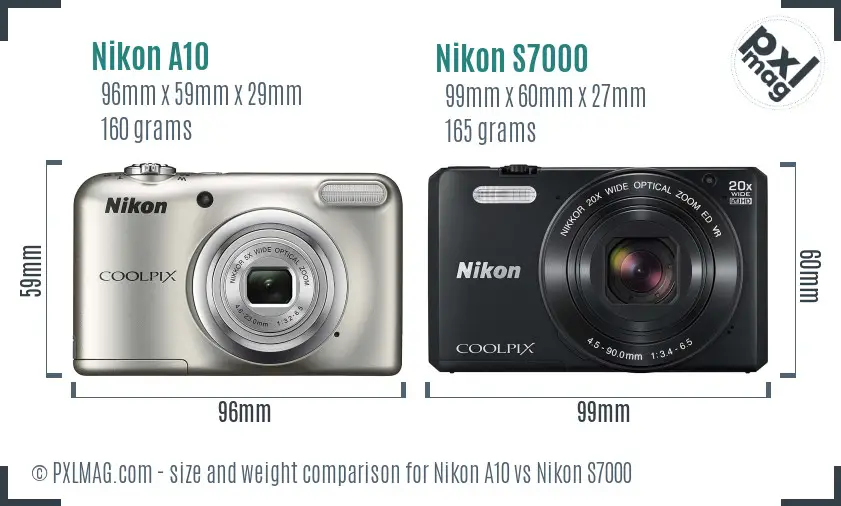Nikon A10 vs Nikon S7000 size comparison